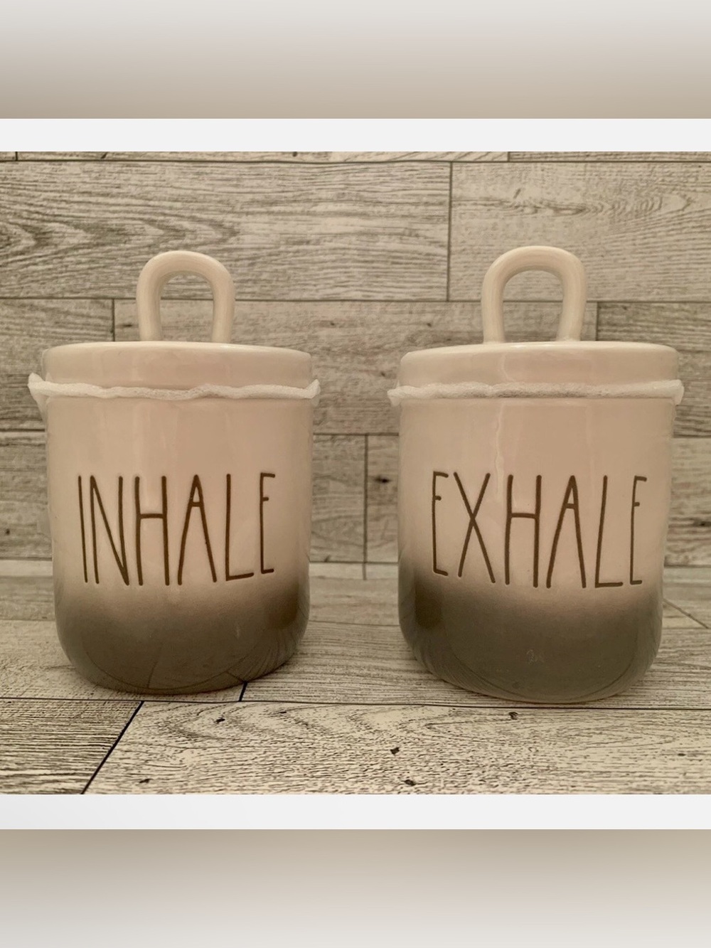 Rae Dunn INHALE & EXHALE Ceramic Canister Set — Beige to Gray Ombre
